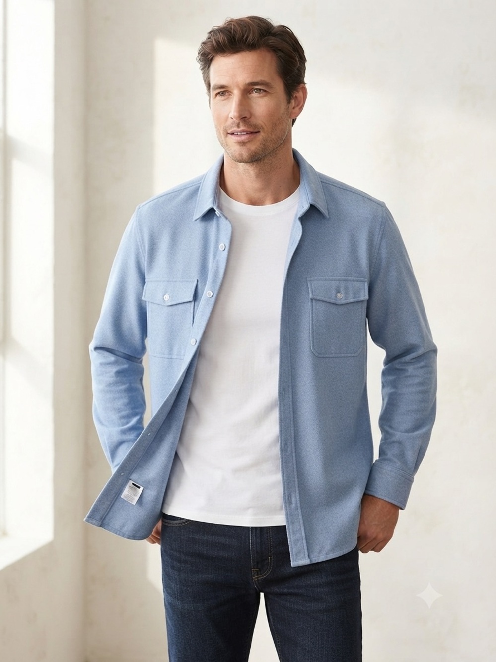 Elie Tahari Lt Blue Men's Lightweight Shirt Jacket large button down utility
